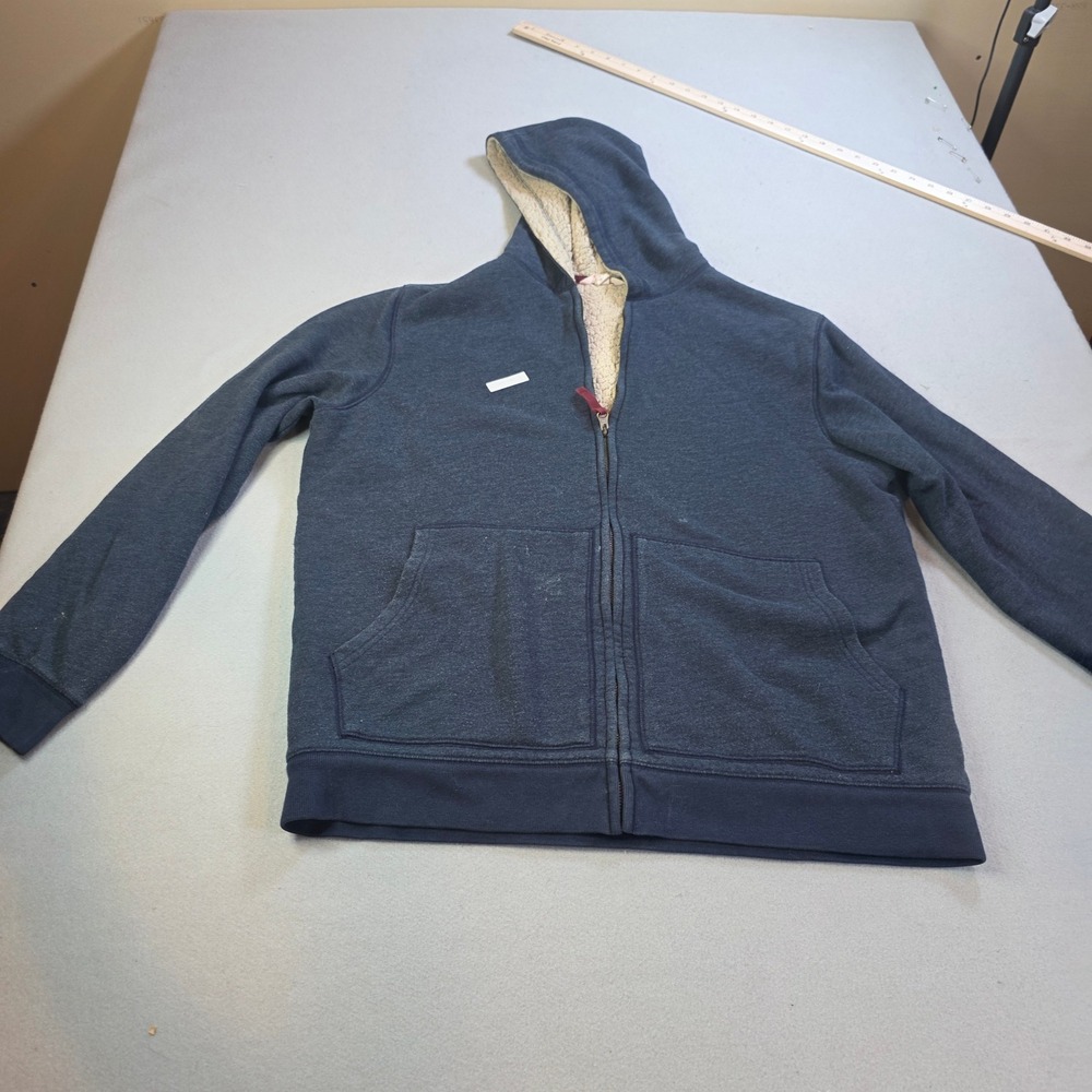 Lands End Kids Navy Blue Sherpa Lined Full Zip Hoodie Sweatshirt Stained